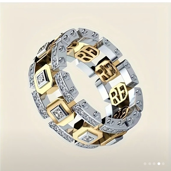 Beautiful gold and silver tone unique rhinestone band size W9 - Picture 3 of 7